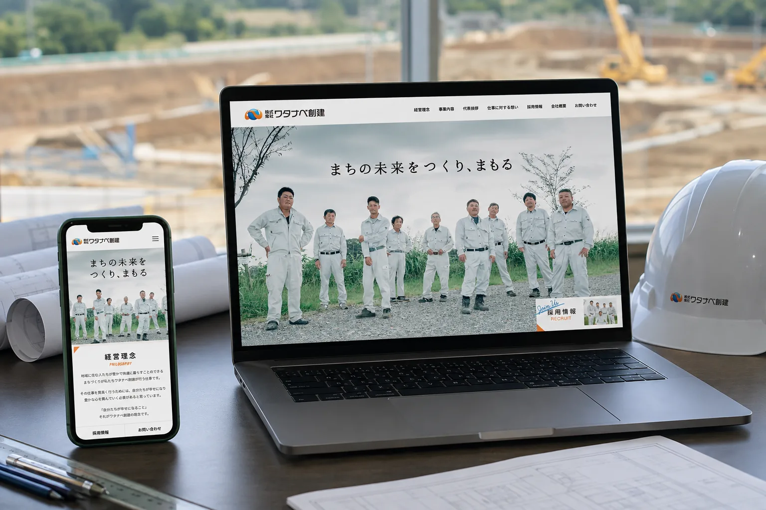 株式会社ワタナベ創建様のWEBサイトを表示したPCとスマートフォン