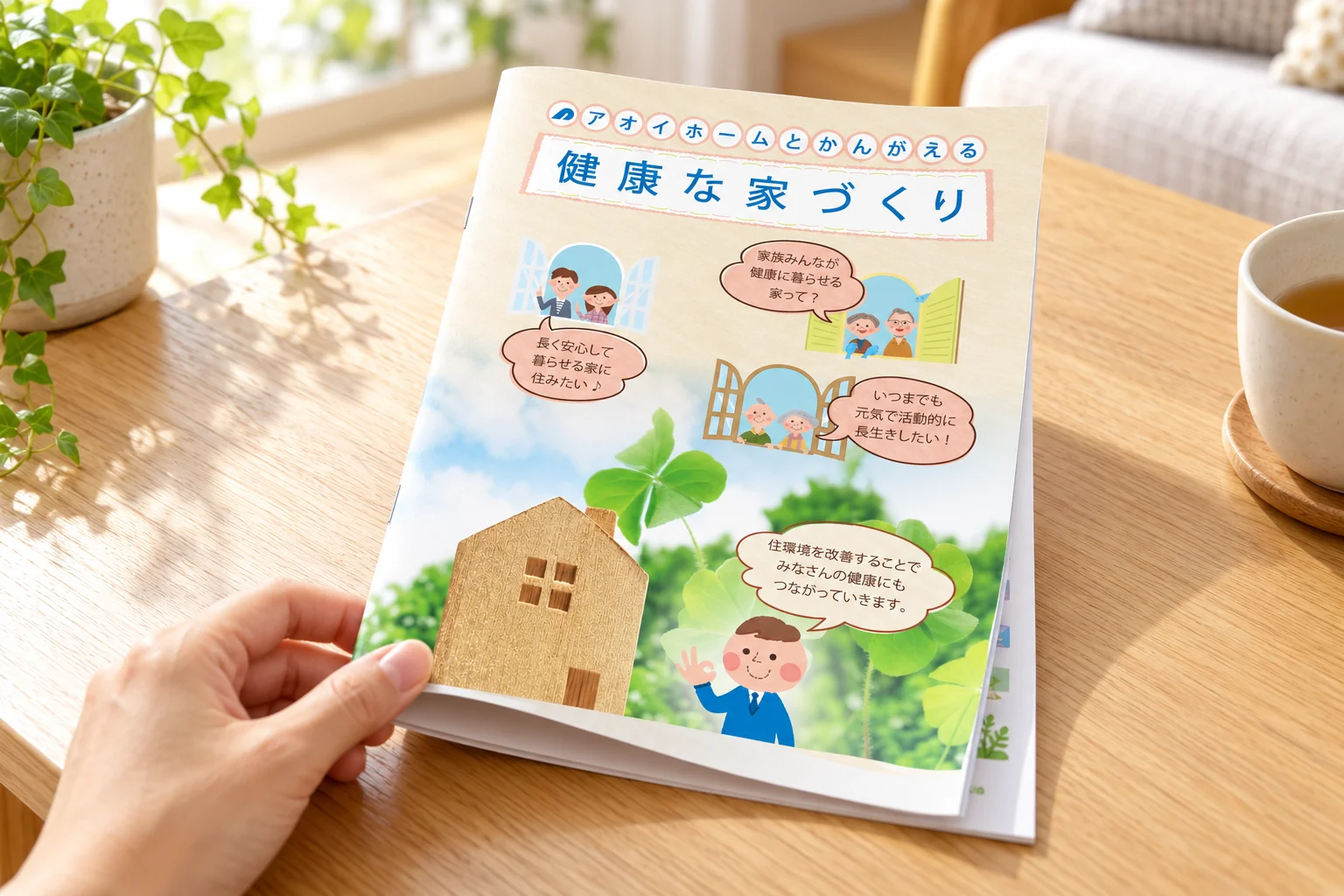 住まいと健康の冊子を家族で確認する様子