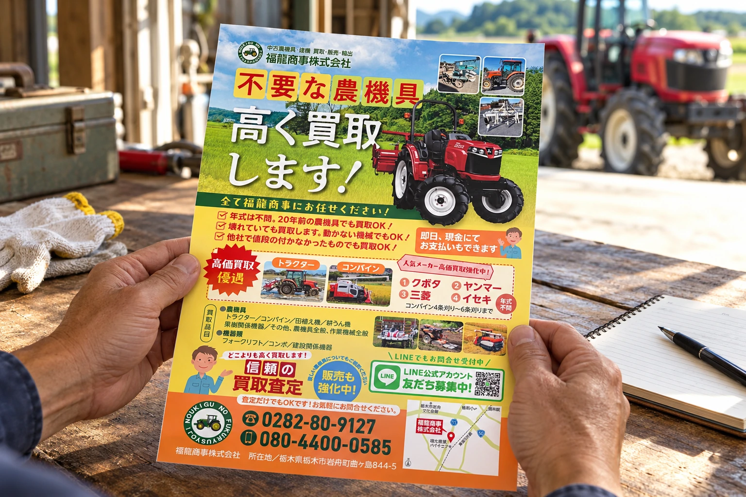 不要な農機具の買取を、迷わず相談できるフライヤー
